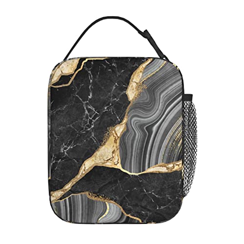 YETTA YANG Marble Black And White Gold Portable Lunch Bag Insulated Lunch Box Reusable Totes For Women Men Work Picnic Camping - color: Black17