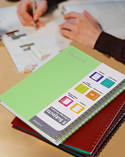 Spiral Notebook - 5 Subject Notebook, College Ruled Notebook With Dividers Pocket, Tabs Label, Ruler, 100Sheet 200 Pages, for Writing Journal, Home & Office, School Supplies, 8.5''x11'' Lime | 200 Pages, 11" Ruler, 8.5"x11" Lime, Pocket Dividers with Tab
