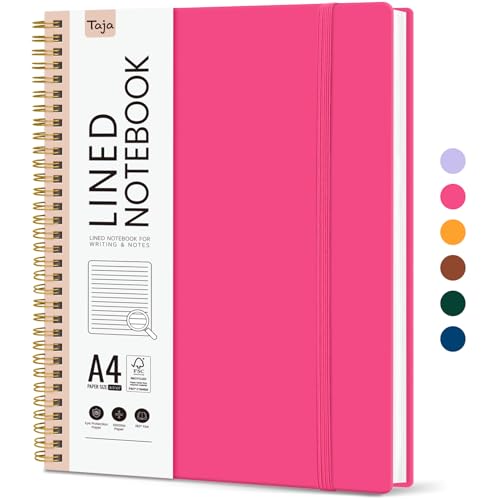 Taja Spiral Lined Notebook, 8.5"x11" Notebooks for Work, Large A4 Journal for Women & Men, College Ruled Journaling Notebook for Writing, Plastic Cover Spiral Journal, Berry Pink - color: M - Berry Pink, style: A - Lined（1Pack）