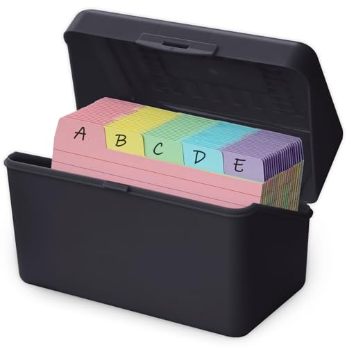 Olivo 3x5 Index Card Holder Box with 100 Cards Dividers Tabs 3"x 5", Black - color: Black, size: 3" x 5"