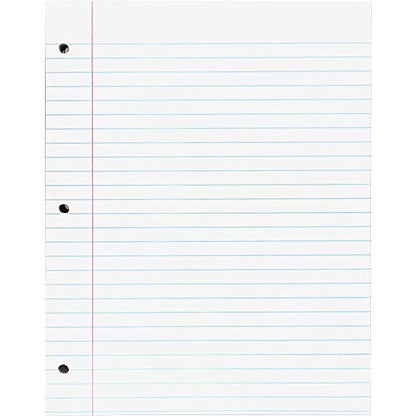 Pacon Composition Paper, 8.5" x 11", White, 3-Hole Punched, Red Margin, 3/8" Wide Ruled, 500 Sheets/Pack, 1 Pack - size: 8.5 x 11 Inch