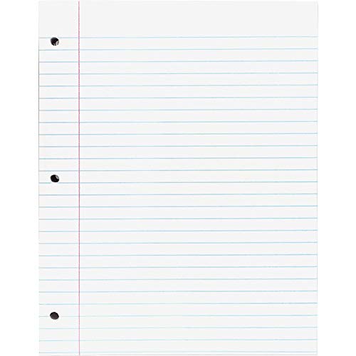 Pacon Composition Paper, 8.5" x 11", White, 3-Hole Punched, Red Margin, 3/8" Wide Ruled, 500 Sheets/Pack, 1 Pack - size: 8.5 x 11 Inch