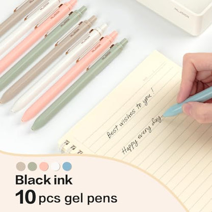 NUSIGN Gel Pens, 10 Pcs 0.5mm Retractable Black Ink Fine Point Rolling Ball Gel Pen, Smooth Writing No Bleed for Journaling Note Taking, Home School Office Supplies - color: Morandi-10pcs