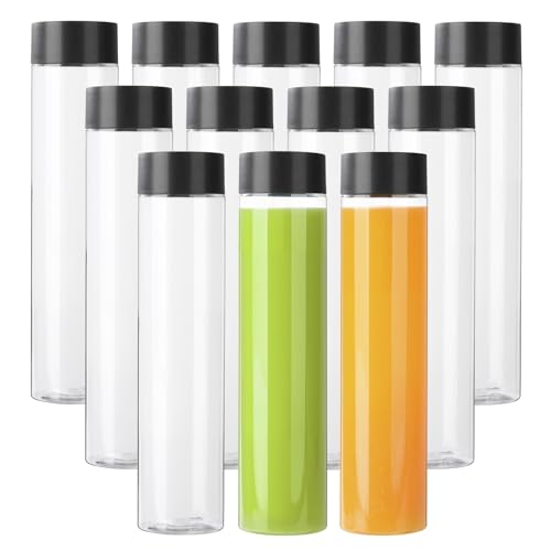 zmybcpack 12 Pack 16 OZ (500 ml) Clear PET Plastic Juice Bottles with Black Lids - Plastic Smoothie Bottles for Juice, Milk, Homemade Beverages - size: 16 OZ 12 pack (black lids)