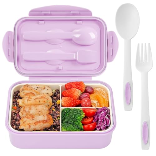 Bento Boxes for Adults - 1100 ML Lunch Box Container For Kids Women With Built-in Spoon & Fork - Durable for On-the-Go Meal, BPA-Free and Food-Safe Materials（Light Purple） - color: Light Purple