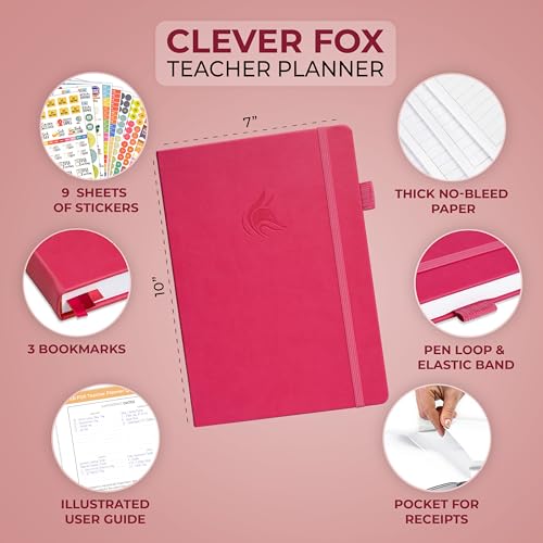 Clever Fox Teacher Planner, School & Homeschool Book, B5 Size Fuchsia | Undated, 7x10, lay-flat binding, heavy-duty hardcover, teacher lesson weekly & daily planner, homeschool supplies - color: Fuchsia, size: Smaller than A4 (7″ x 10″)