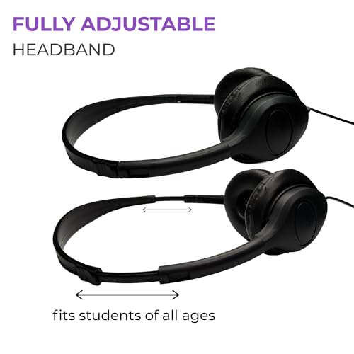 Soundnetic SN313 Bulk Classroom Headphones 10 Pack – Wired On-Ear Stereo Headphones for Students K-12, Leatherette Earpads, 3.5mm Jack, Compatible with Chromebook, Laptop, Computer – School Pack - size: 10 Pack