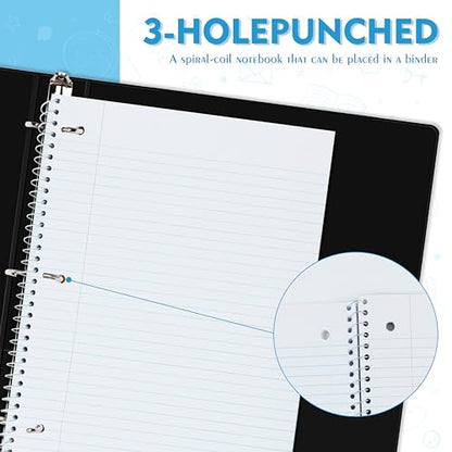 Yeplan Black Spiral Notebooks 6 Pack, College Ruled Notebook Paper, 1 Subject Notebook for School & Work, 8" x 10-1/2", 70 Sheets per Notebook, 6 Classic Black - color: 6 black