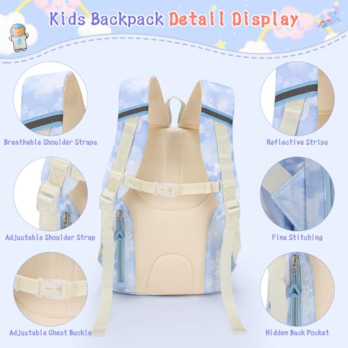 Girls Backpack,Cute Print School Kids Backpack with Insulated Lunch Box Pen Case Set,Kindergarten Elementary School Book Bag for Girls Children Students(3 pieces set -Blue) - color: 3 Pieces Set -Blue