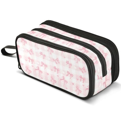 ALAZA Pink Bow Plaid Heart Large Pencil Case, Pen Pouch Pencil Bag with 3 Compartments Pen Holder Organizer Stationery Bag - color: Heart