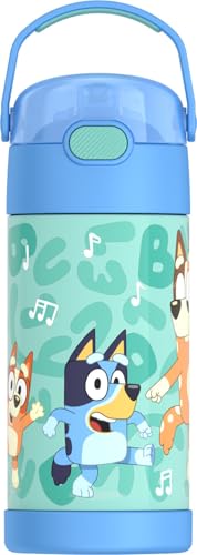 THERMOS FUNTAINER Water Bottle with Straw - 12 Ounce - Kids Stainless Steel Vacuum Insulated Water Bottle with Lid, Bluey - color: Bluey