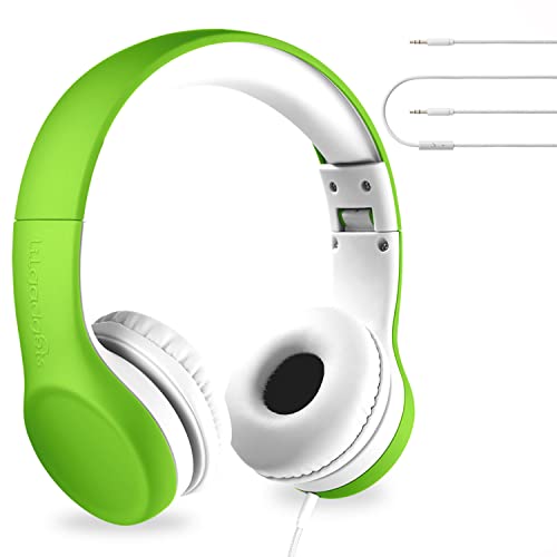 LilGadgets Connect+ Foldable Headphones, Adjustable Fit Soft Touch Padding for Kids with Mic, Volume-Limited & Noise Reduction On-Ear Wired Headset for School with SharePort - Green, Ages 3-14 - color: Green