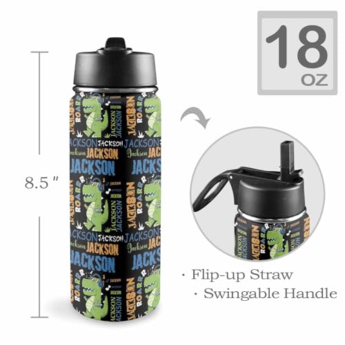 Personalized Water Bottles with Straw Lid, Custom Dinosaur Water Bottle Stainless Steel Insulated Cup with Name for Boys Girls - color: Color_01