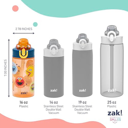 Zak Designs Sesame Street Sage Kids Water Bottle For School or Travel, 16oz Durable Plastic Water Bottle With Straw, Handle, and Leak-Proof, Pop-Up Spout Cover, 2-Pack Set (Elmo & Friends) - color: Elmo & Friends