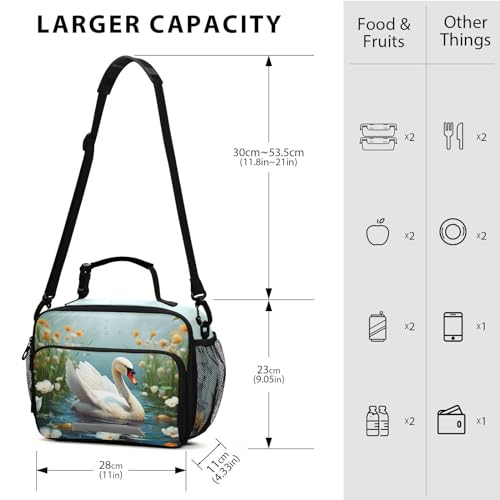 Swan Flower Kids Lunch Box Insulated Lunch Bags Cooler Tote Bag with Removable Shoulder Strap for Boy Girl Student 20848306 - color: Swan