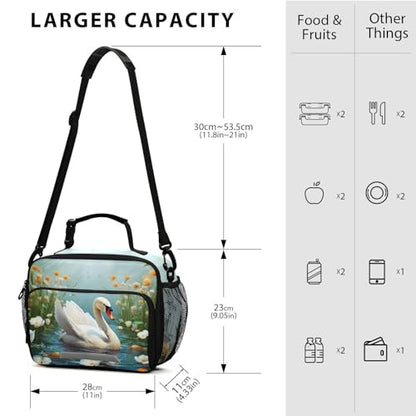 Swan Flower Kids Lunch Box Insulated Lunch Bags Cooler Tote Bag with Removable Shoulder Strap for Boy Girl Student 20848306 - color: Swan