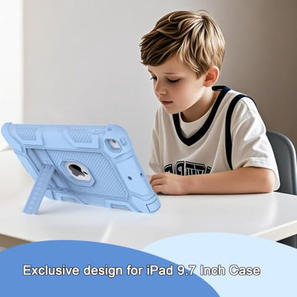 iPad 6th Generation Cases, iPad 5th Generation Case, iPad Air 2 Case, Shockproof Rugged Drop Protection Cover Built with Kickstand for iPad 9.7'' A1893/A1954/A1822/A1823 (LightBlue) - color: LightBlue