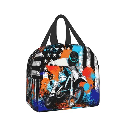 Imiss Motocross Cool Dirt Bike Lunch Bag for Women Men，American Flag Motorcycle Sports Lunch Box Portable Reusable Lunch Box Tote Bag for Work Picnic Travel or Hiking - color: motorcycle