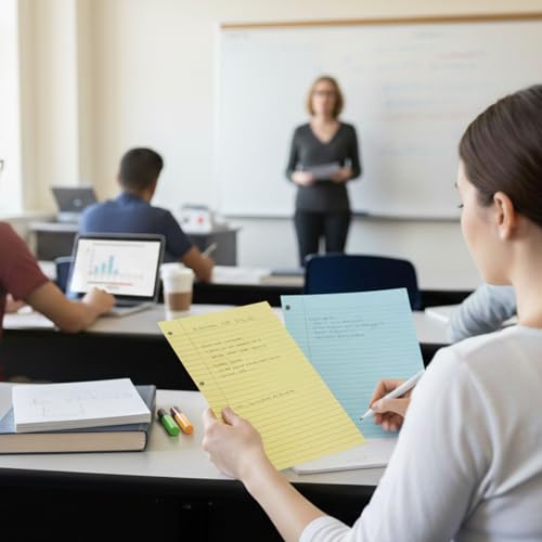 200 Sheets Loose Leaf Paper, 100 Yellow & 100 Blue Wide Ruled Paper, 8"x10.5", 3-Hole Punched for Binders, School, College & Office Use, Fights Ink Bleed