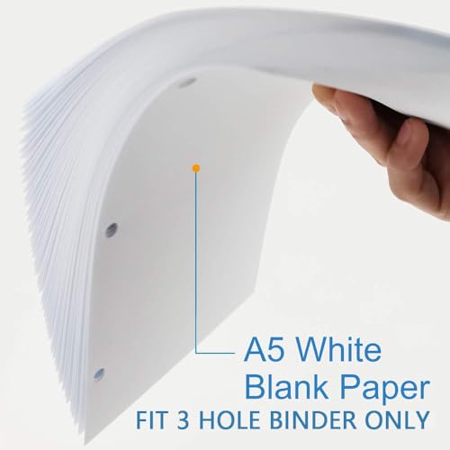 A5 Filler Paper, 3 Hole Planner Refills, Organizer, Binders, Total 100 Sheets/200 Pages, 100gsm, Blank, White Paper, 5.8 x 8.2 Inch, 3 Hole Filler Paper, Mini Binder Refills, Fit 3 Hole Binder Only - size: 100 Sheets