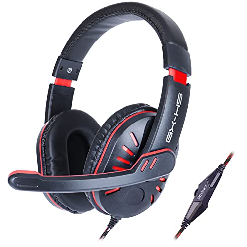 ENHANCE GX-H5 Gaming Headset with Microphone - Universal Gaming Headset for PS4, PS5, Xbox, PC, Switch with Adjustable Headband, Volume Controller, USB Sound-Isolating Earcups, Splitter Cable (Red) - color: Red