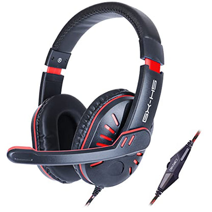 ENHANCE GX-H5 Gaming Headset with Microphone - Universal Gaming Headset for PS4, PS5, Xbox, PC, Switch with Adjustable Headband, Volume Controller, USB Sound-Isolating Earcups, Splitter Cable (Red) - color: Red