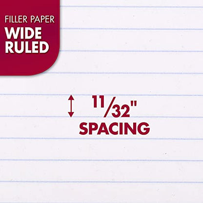 Mead Loose Leaf Paper, Wide Ruled Filler Notebook Paper, Reinforced, 8" x 10-1/2", 100 Sheets, Fits 3-Ring Binder (15006) - size: Pack of 1, style: 100 Sheets