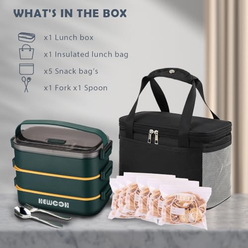 Bento Box Adult Lunch Box (74 Oz Large Capacity), Reusable, Leak-Proof, Including Lunch Bag, Fork And Spoon, 3 Dividers, Suitable For Work, Picnic, Dishwasher And Microwave Safe.(Green) - color: Green