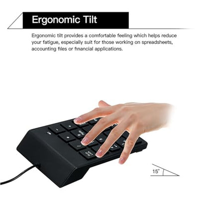 cimetech Wired Number Keypad, 18 Key USB Numeric Pad Keyboard for Laptop PC Computer Desktop Surface Pro Notebook - color: Wired-Black