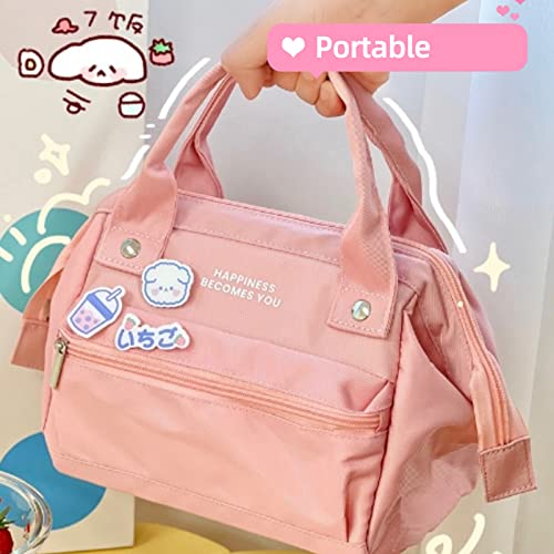 Kawaii Lunch Bag with Kawaii Pins Cute Aesthetic Lunch Bag for Women Girls Large Insulted Tote Bag Kawaii School Supplies (Gray,Small) - color: Gray