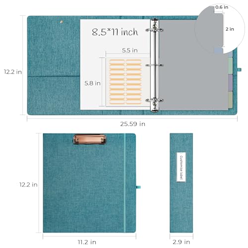 EYROZILL 3 Ring Binder 2 Inch, Binder for Letter Size (11" x 8.5") with 5 Tab Dividers, File Folder Labels and Low Profile Clipboards, Aqua Blue - color: Blue, size: ‎Letter Size - 2 Inch