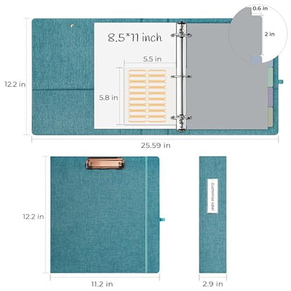 EYROZILL 3 Ring Binder 2 Inch, Binder for Letter Size (11" x 8.5") with 5 Tab Dividers, File Folder Labels and Low Profile Clipboards, Aqua Blue - color: Blue, size: ‎Letter Size - 2 Inch
