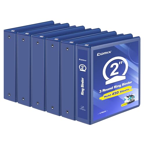COMIX 3 Ring Binder 2 inch with Clear View Cover, 2" View Binder Holds 450 Sheets of US Letter Size Paper, 6 Pack (Dark Blue) - color: Blue, size: 2 inch, style: 6-Pack
