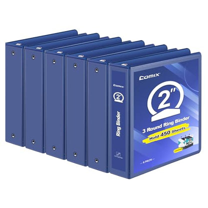 COMIX 3 Ring Binder 2 inch with Clear View Cover, 2" View Binder Holds 450 Sheets of US Letter Size Paper, 6 Pack (Dark Blue) - color: Blue, size: 2 inch, style: 6-Pack