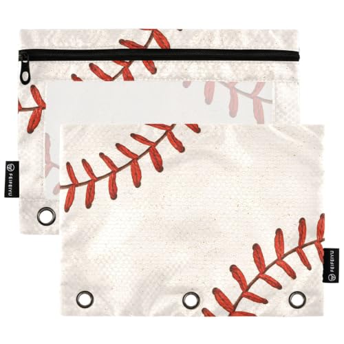 Gredecor 3 Ring Binder Pencil Pouch, Basebal Laces (2) Zippered Pen Case Pouches with Clear Window, 2 Pack Stylish Office & School Supplie - color: Basebal Laces (2)
