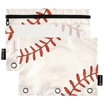 Gredecor 3 Ring Binder Pencil Pouch, Basebal Laces (2) Zippered Pen Case Pouches with Clear Window, 2 Pack Stylish Office & School Supplie - color: Basebal Laces (2)