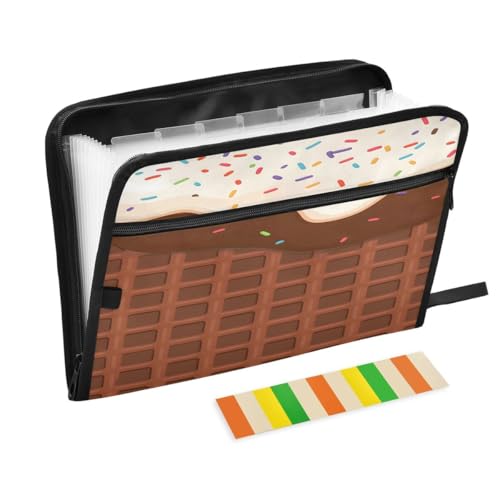 ALAZA Chocolate Ice Cream Waffle Expandable Filing Folder Storage Organiser Box Files, 13 Pockets Zip Filing Folders for Home or Office Documents - color: Multicolored22