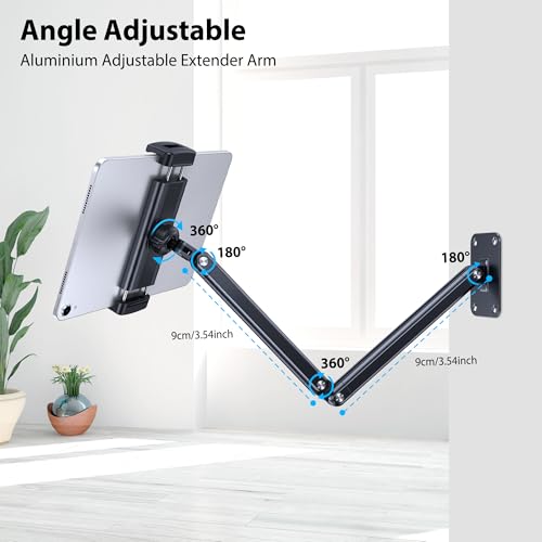 CreaDream Wall Mount for iPad, Aluminium Adjustable & Extendable Holder Arm, Fits 4.7-13" Tablets, Phones, Kindle Fire HD, Galaxy Tab, Samsung Galaxy - size: Long-Two Arm for Wall