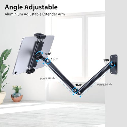 CreaDream Wall Mount for iPad, Aluminium Adjustable & Extendable Holder Arm, Fits 4.7-13" Tablets, Phones, Kindle Fire HD, Galaxy Tab, Samsung Galaxy - size: Long-Two Arm for Wall