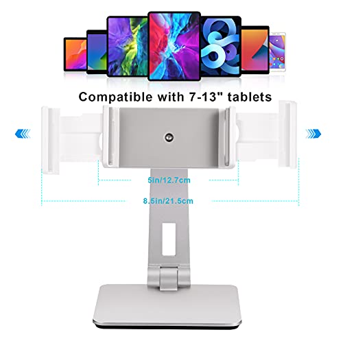 Tablet Stand Adjustable & Foldable, 360° Swivel Heavy Aluminum Tablet Holder for Desk, Compatible with iPad Pro/Air/Mini, Galaxy Tab, Surface Pro, Kindle Fire (7-13") (Silver) - color: Silver
