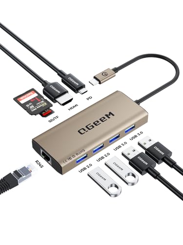 QGeeM USB C Hub Ethernet,9 in 1 USB Type C Hub HDMI Multi-Port Converter Adapter,100W Pd, USB 3.0,SD/TF Card Reader,Compatible for MacBook Pro Air Ipad HP Dell Lenovo Chromebook etc.-Brown - color: Brown