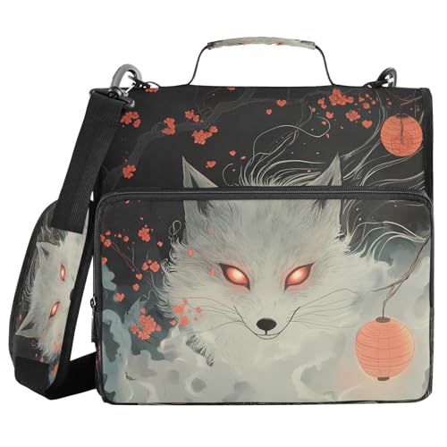 3 Ring Zipper Binder Fox Cherry Blossom Binders Bag with Shoulder Strap 500 Sheets Paper Organizer Trapper Keeper Documents Storage File Folder for School Office - color: A934