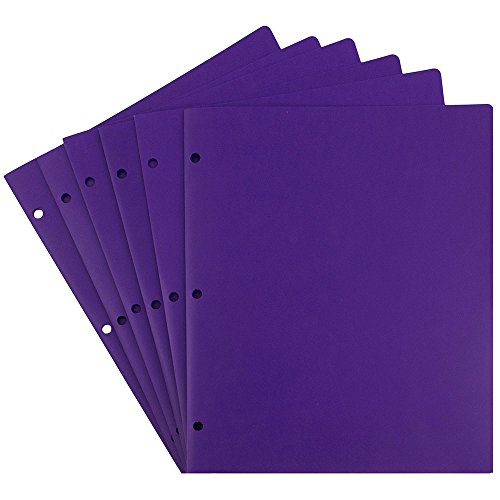 JAM PAPER Heavy Duty Plastic 3 Hole Punch Pocket Folders - Extra Tough School Folders - Purple - 6/Pack - color: Purple, size: 6 Per Pack