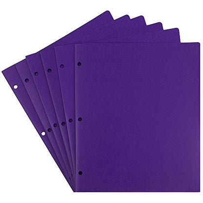 JAM PAPER Heavy Duty Plastic 3 Hole Punch Pocket Folders - Extra Tough School Folders - Purple - 6/Pack - color: Purple, size: 6 Per Pack