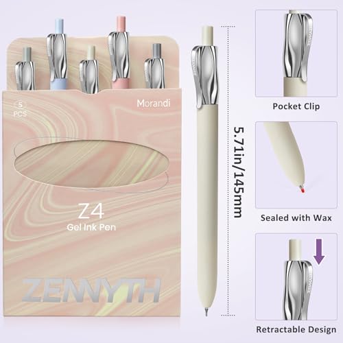 Solati Premium Gel Pens, 5-Pack Retractable 0.5mm Black Ink Pens, Luxury Aesthetic Fluid Design, Smooth Quick-Dry Writing Pens for Journaling, Note-Taking, Office, School Supplies (Z4 5PCS Morandi) - color: Z4 5PCS Morandi