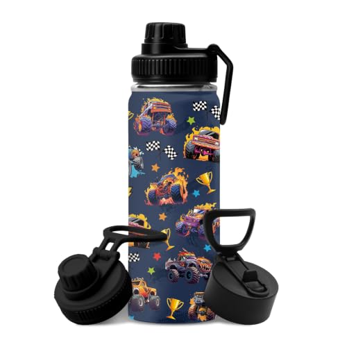 Monster Truck Water Bottle for Boys Girls | 18oz Stainless Steel Water Bottle | Truck Car Theme Insulated Cup | Cool and Stylish Trucks Gifts for Children Kids Tumbler for School, Sports 1Pcs - color: Truck