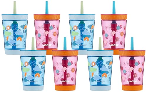 Contigo Kids Spill-Proof Tumbler with Straw 14 oz. 2 count(Pack of 4) - color: Dragonfruit Wildflowers & Blue Poppy Clouds, size: 14 ounces (Pack of 4)
