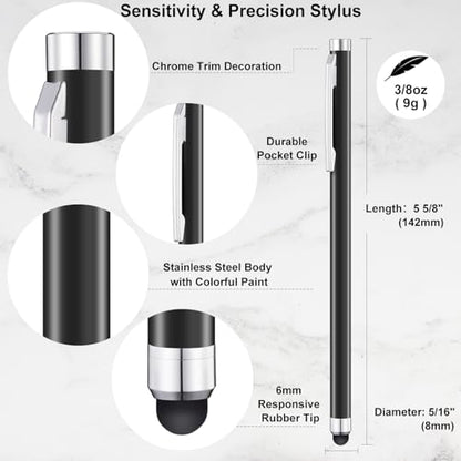 Linfanc Stylus Pens for Touch Screens - 12 Pack High Sensitivity and Precision Capacitive Stylus, Matte Black with 24 Extra Tips - color: Matte Black 12