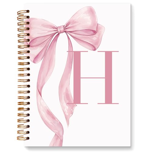 JXREQ Coquette Pink Bow Personalized Notebook, Initial Letter H Monogram Journal, Preppy Girly Ribbon Bow Journal, Monogrammed Gifts for Women, Aesthetic Spiral Notebook 5.5x8.3 - color: Hpink