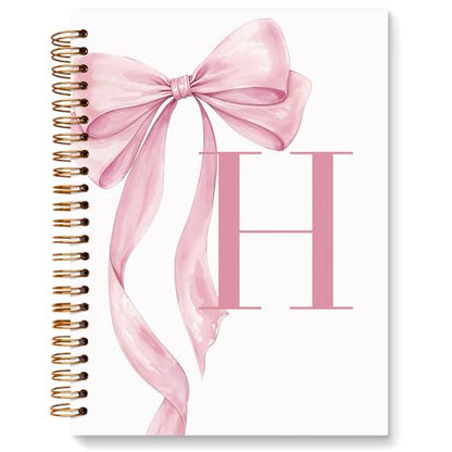 JXREQ Coquette Pink Bow Personalized Notebook, Initial Letter H Monogram Journal, Preppy Girly Ribbon Bow Journal, Monogrammed Gifts for Women, Aesthetic Spiral Notebook 5.5x8.3 - color: Hpink